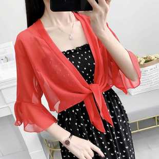 2023 New Small Shawl Summer Outer Wear Short Coat Black Chiffon Top Sun Protection Clothing Women's Cardigan Air-conditioning Shirt
