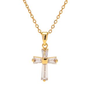 European and American ins style 18K gold stainless steel inlaid white zircon square geometric pendant necklace does not fade niche jewelry