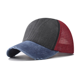 Cross-border new pure cotton washed old hole baseball cap outdoor all-match personalized summer color matching net cap