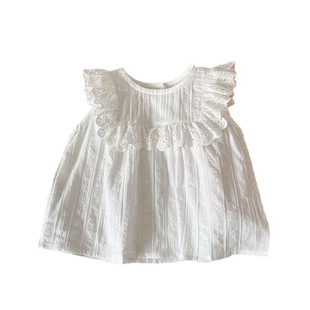 2023 Summer new girls' sleeveless lace shirt flying sleeve ruffled vest top girls' baby cotton doll shirt