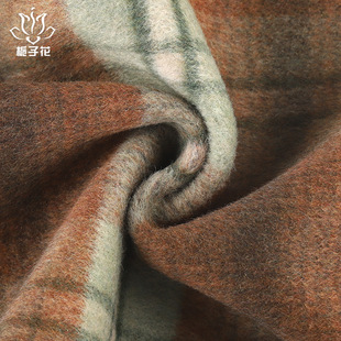 Autumn and winter double-sided blended coffee green white plaid woolen coat fabric shawl scarf coat winter fabric