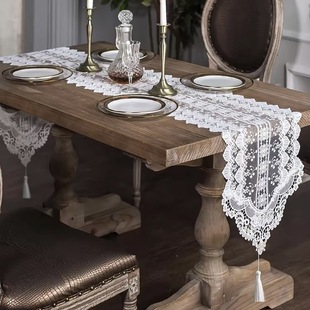 Lace table runner cross-border new white mesh embroidered hollow dining table coffee table decoration long tablecloth factory wholesale