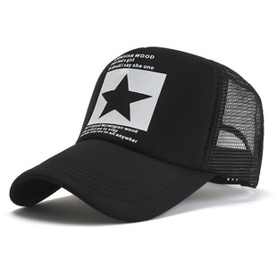 Five-pointed Star Print Unisex Trucker Cap Mesh Breathable Light Baseball Cap Candy Block Casual Sport