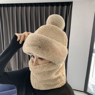 Bear two-color ear plush hat Korean cute Lei Feng hat female autumn and winter fleece-lined thickened riding cold-proof ear protection