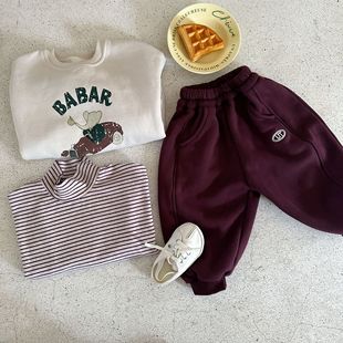 2023 autumn and winter new children's casual trousers children's letter embroidered fleece-lined pants boys and girls Baby Children's pants
