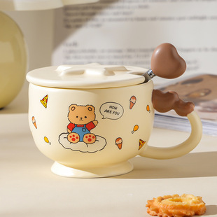 High Beauty Value Mug Afternoon Tea Ceramic Cup Household Cartoon Cup with Lid and Spoon Summer Cute Water Cup