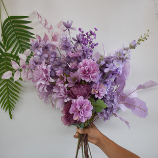 Purple artificial flower wedding purple fake flower hotel wedding hall decoration silk flower wedding arrangement silk flower Flower Leaf Wholesale