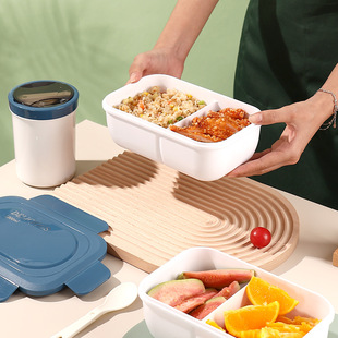 Simple Japanese Style Plastic Separated Lunch Box for Microwave Portable Leak-proof Lunch Box for Office suit