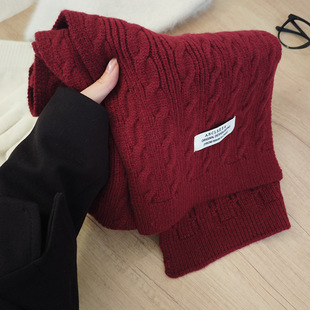 Deep Charm ~ Ancora Red Knitted Scarf Women's Winter Atmosphere Solid Color Wool New Year Red Scarf