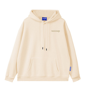 National Fashion Wass up Sweat Klein Blue Letter Sweat Men's Hooded Top Casual Couple Autumn and Winter fleece-lined