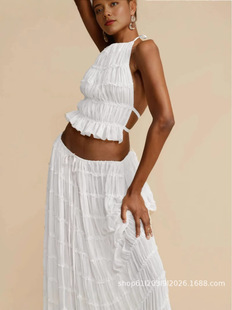 Amazon Cross-border Hot Selling Fashion Women's Elegant Chiffon Lace Skirt European and American Sexy Neck Backless Skirt