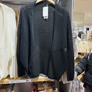 2024 summer new women's 3D mesh knitted cardigan long sleeve coat sweater hollow bat shirt 465487