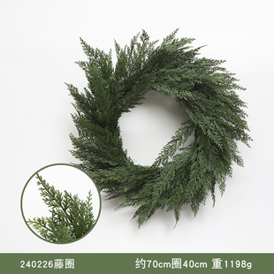 Christmas green artificial pine needle wreath decoration natural rattan ring feel soft glue holiday front door decoration wall hanging