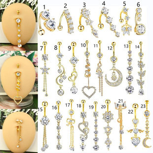 Cross-border e-commerce new zircon belly button ring belly button nail piercing jewelry golden heart belly button online wholesale