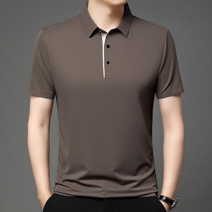 Jin Ammonia Ice Silk Short-sleeved T-shirt Men's Summer Thin Business Casual Elastic Lapp Middle-aged Loose Polo Shirt for Men