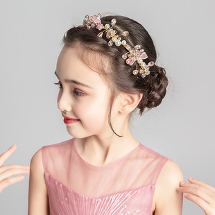 Children's Hair Accessories Korean Style Pink Headwear Crystal Princess Hair Band Girls' Head Flower Birthday Dance Performance Accessories