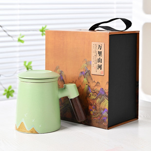 Black Pottery Mug Ceramic with Lid Filter Home Gift Office Tea Tea Separation Tea Cup Gift