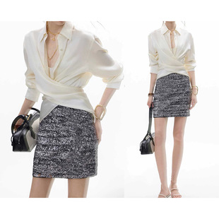 Factory wholesale fashionable wrap three-dimensional texture sense soft light pearl satin acetate slim shirt women