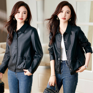Counter Haining Leather coat for women 2023 autumn and winter New Fashion casual short women's sheepskin lapel coat