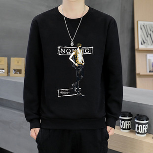 Spring and autumn 2022 new men's round neck sweater trendy fashionable printed T-shirt casual bottoming shirt outer wear