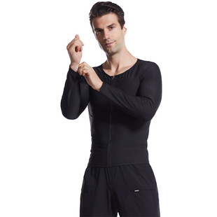 Amazon Men's Zipper Long-Sleeved Fitness Suit Abdominal Sweaty Sports Corset European and American Large Size Corset Body Shaper