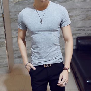 Men's Short-sleeved Solid Color T-shirt Summer Trendy All-match Crewneck Clothes Men's Slim-fit Top Student Base T-shirt