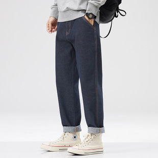 Hanska Spring and Autumn Dark Blue Jeans Men's Spring Fashion Brand Retro American Loose Straight Long Pants Men