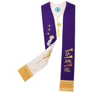 Cross-border European and American Church Priest Flat Shawl Embroidered logo Priest Honorary Ribbon Cross Priesthood Dress