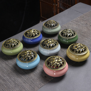 Small incense burner ceramic creative three-legged elder brother kiln ice crack kiln change household cone incense sandalwood incense burner ornaments spot generation