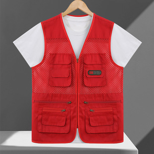 Wholesale vest men's summer thin mesh multi-pocket advertising vest workwear waistcoat vest printed logo