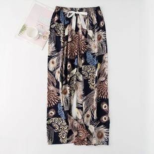 Cotton Silk Pajama Pants Women's Summer New Arrival Printed plus size Pants Outwear Thin Beach Pants Artificial Cotton Floral Single Pants