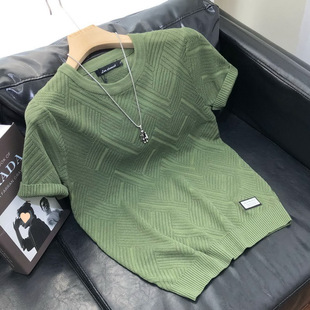 2025 Spring and Summer Knitted Shirt Men's Short-sleeved Knitted T-shirt Youth Half-sleeved Fashionable Distinctive Base Shirt Solid Color Top Fashionable