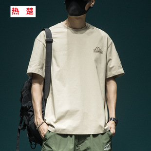 New Cotton Short-sleeved T-shirt Men's Loose Size Round Neck Half-sleeved T-shirt American Style High Street Printed Long-sleeved Top 12