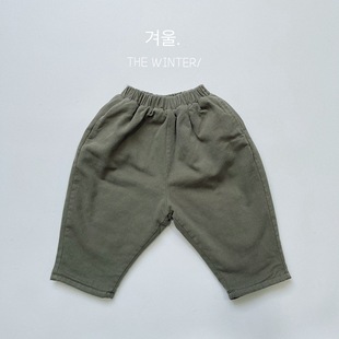 Mori Winter New Korean Style Children's Snowflake Velvet Carrot Pants fleece-lined Retro Day-variegated Thickened Trousers for Boys and Girls