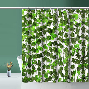 Amazon popular polyester waterproof shower curtain bathroom partition curtain Nordic green leaf bathroom curtain