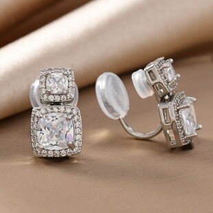 Non-Pierced Double Adhesive Ear Clips Mosquito Coil Disc Square Zirconium Non-Punch Earrings New Earrings for Women Daily Commuting Earrings