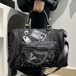 Cross-border exclusive for temu selling ladies mesh stitching handbag rivet chain personalized fashion street shoulder bag