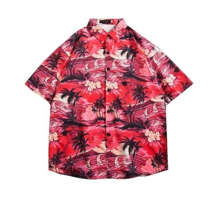 Hawaiian Ice Silk Shirt Men's Trendy Brand Short-sleeved Shirt Men's Summer Beach Flower Shirt Couple's Loose Jacket