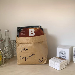 Korean ins Style Letter Kraft Paper Bag Home Storage Artifact Fruit Snack Storage Bag Pose Props