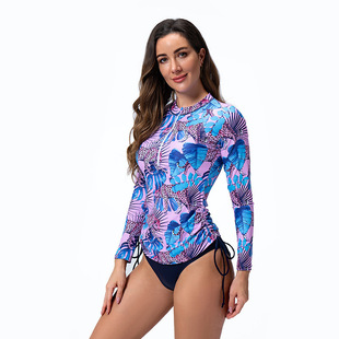 2025 New Sports Swimsuit Split Long Sleeve Anti-Sports High Elastic Fabric Zipper Printed Cross-Border Tight Swimsuit
