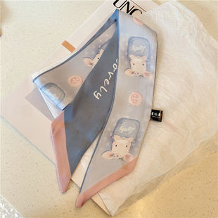 New Style Small Scarf Cute Cartoon Cute Double-Sided Silk Scarf Hair Band Women's Long Thin Narrow Silk Ribbon