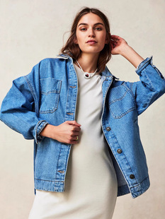 2025 Independent Station Hot Cross-border European and American Leisure Joker Pocket Side Split Denim Women's Jacket 8903