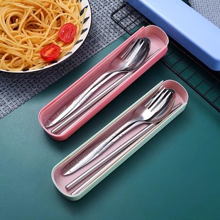 Chopsticks Spoon Fork suit Stainless Steel Portable Tableware Three-piece Travel Tableware Primary School Students Portable Tableware