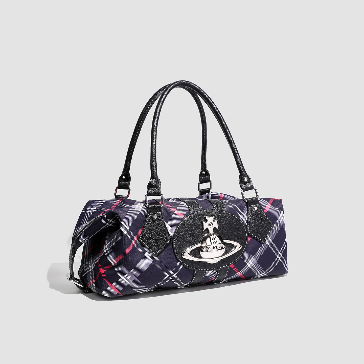 Saturn-patterned plaid tote bag, vintage bowling bag, shoulder/handbag, large capacity shoulder tote bag for women.