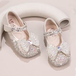 Girls' Shoes Children's Princess Small Leather Shoes 2025 Spring and Autumn New Autumn Baby Crystal Shiny Rhinestone Shoes