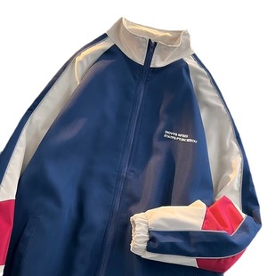 Colorblock Charge Jacket Men's Spring and Autumn oversize Tooling Style Hatless Couple's National Fashion Japanese Style Collar Jacket