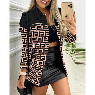 2024 spring and summer New Amazon small suit new long sleeve single-breasted color matching printed lapel small coat for women