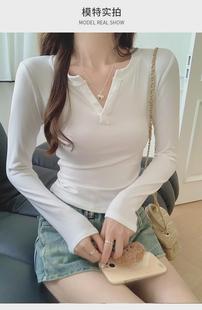 Pure Desire Style V-neck Long-sleeved T-shirt Women's 2024 Early Autumn New Inner Base Shirt Slim-fit Slimming All-match Short Top