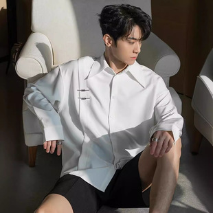 Guofeng Trendy Brand Shirt Men's Spring and Autumn New Arrival Loose All-Match Solid Color Fashionable Casual Shirt High Street Niche Jacket