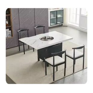 Commercial Korean-style Gas Stove Induction Cooker Integrated Folding Large Round Table Hot Pot Table Imitation Marble Restaurant Catering Combination